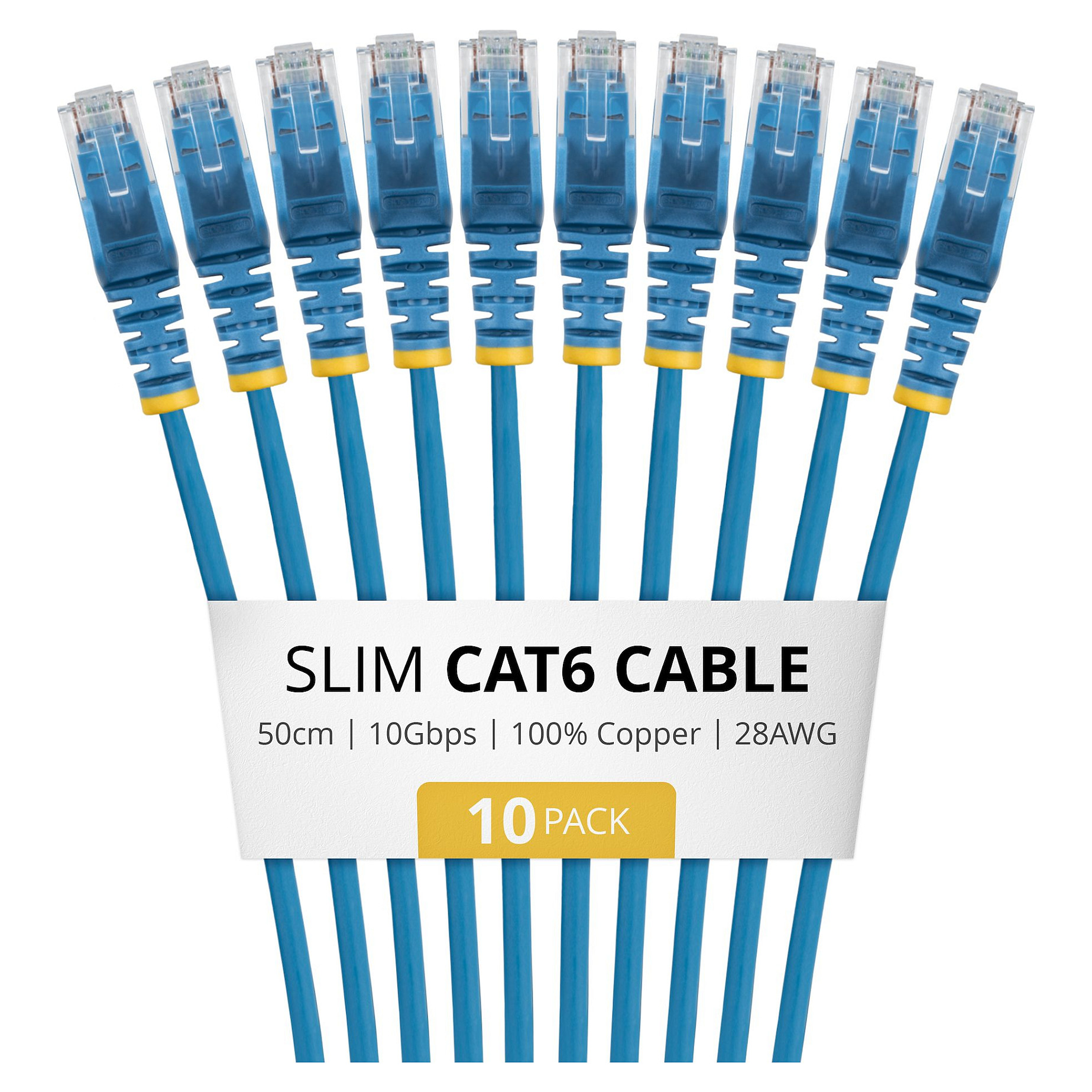 STARTECH.COM 50cm Blue Slim CAT6 Cable 10 Pack Snagless 100W PoE UTP LSZH 28AWG Pure Bare Copper Wire Slim RJ45 Network Patch Cord