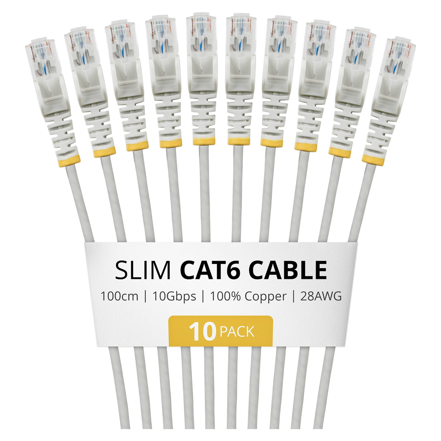 STARTECH.COM 1m Gray Slim CAT6 Cable 10 Pack Snagless 100W PoE UTP LSZH 28AWG Pure Bare Copper Wire Slim RJ45 Network Patch Cord