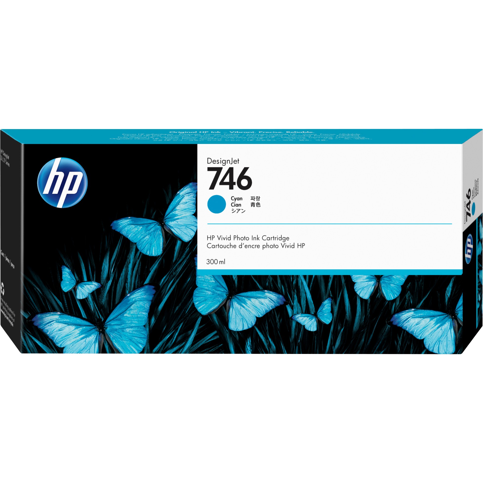 HP P2V80A, Tinte, HP 746 300-ml Cyan DesignJet ink P2V80A (BILD1)