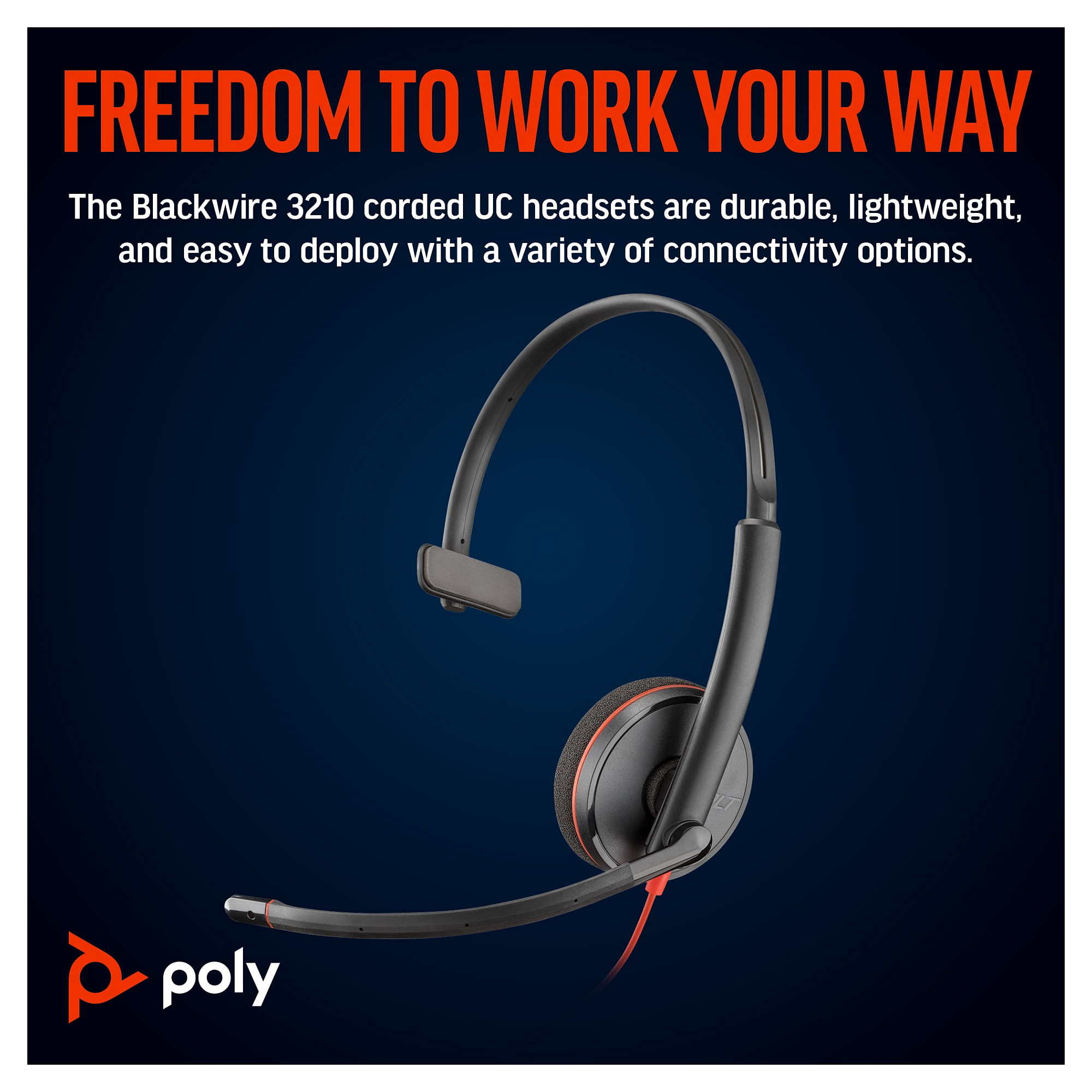 HP Poly Blackwire 3210 Monaural USB-C Headset +USB-C/A Adapter