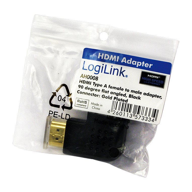 HDMI Adapter HDMI>HDMI St/Bu 90° flach gewinkelt