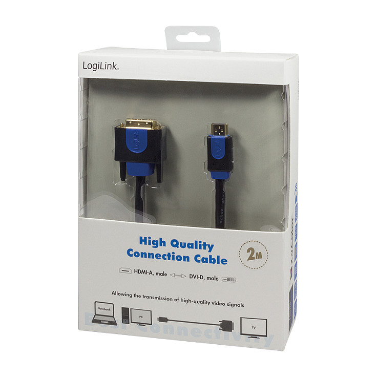 Logilink HDMI-DVI-Kabel Anschl. 18+1pin St/St 2.00m sw 1.4