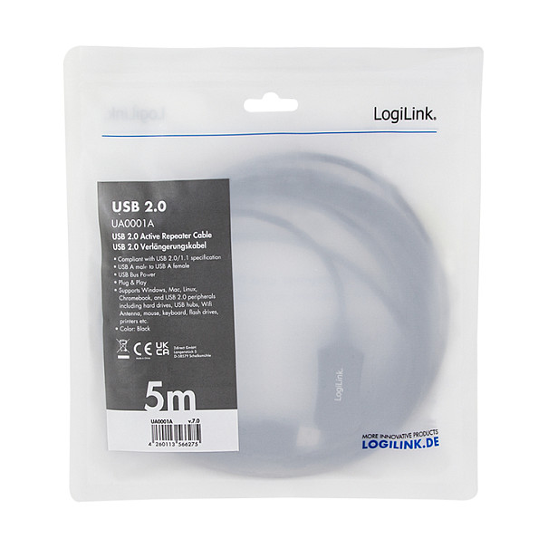 USB 2.0 A - A (Stecker - Buchse) Repeate 5m LogiLink