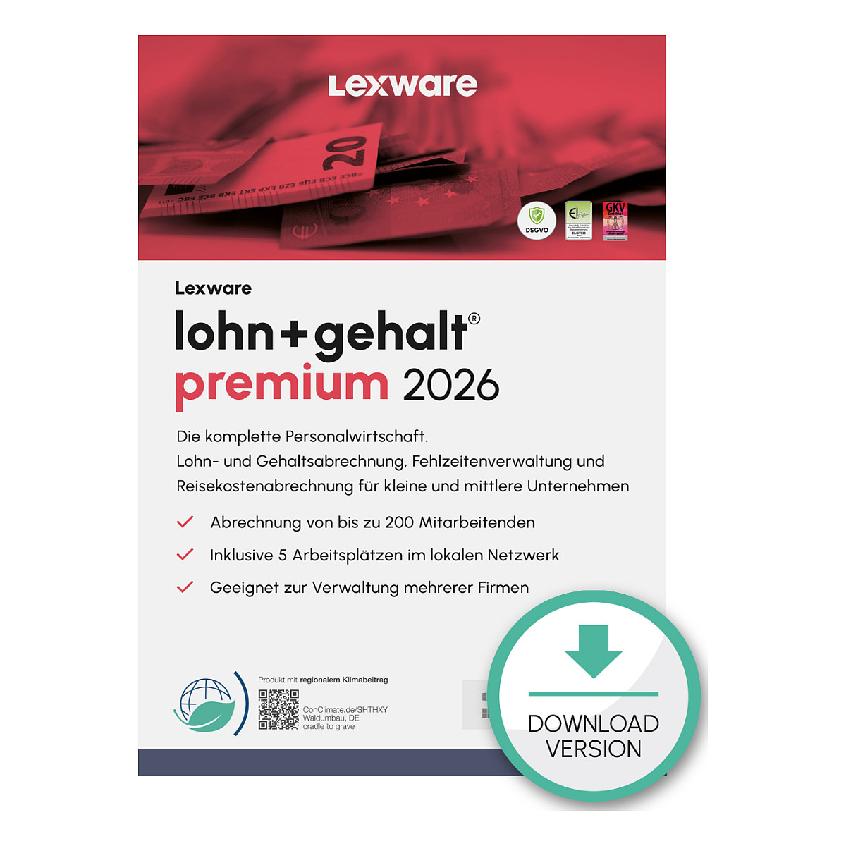 Lexware Lohn+Gehalt Premium 2026 - 1 Device, 1 Year - ESD-Download