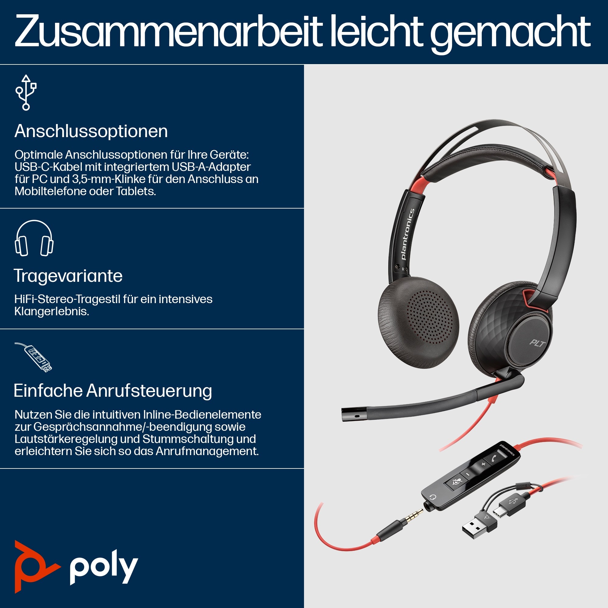 HP 8X231AA, Headsets Business, POLY Blackwire 5220 USB-C 8X231AA (BILD5)