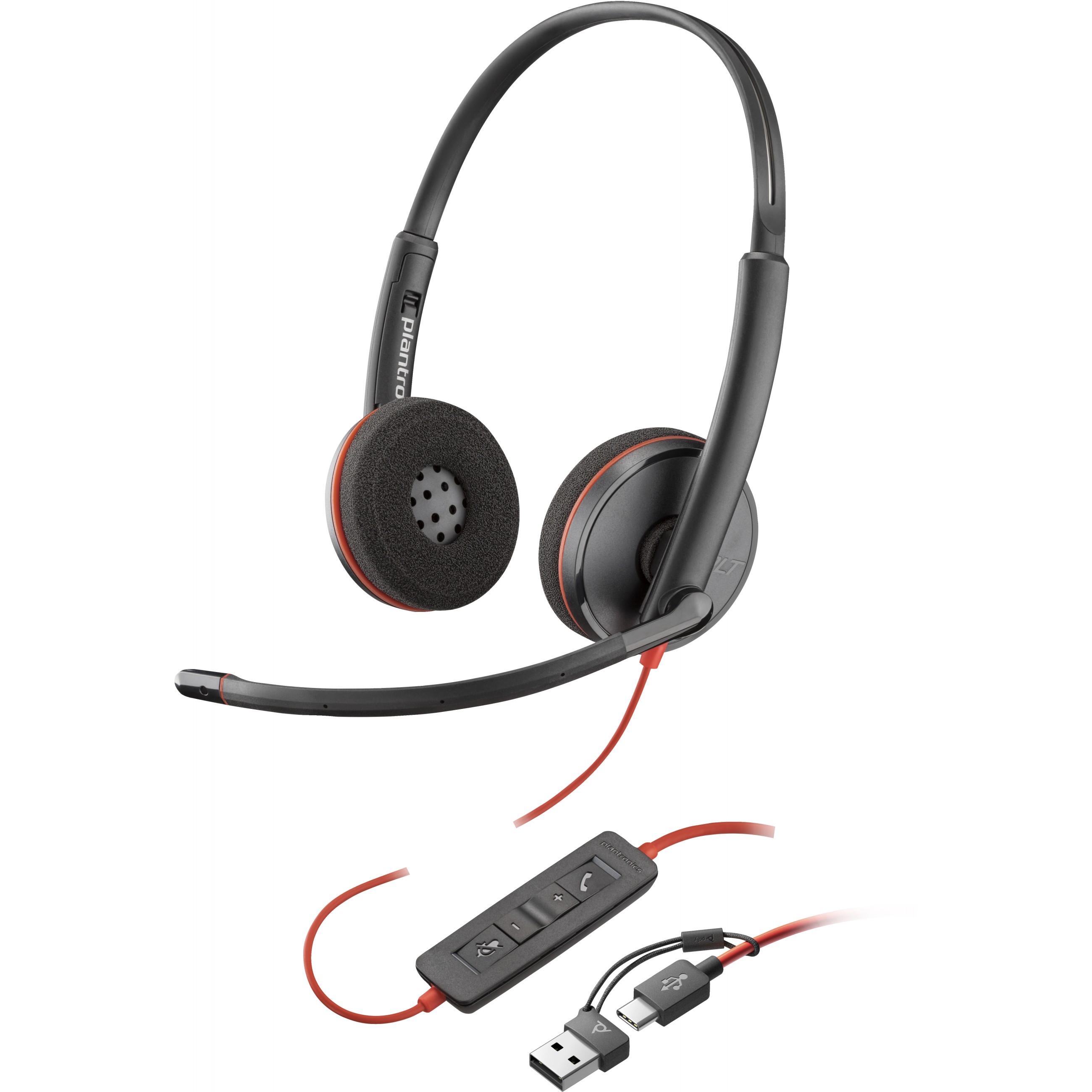 POLY Blackwire 3220 Stereo USB-C Black Headset +USB-C/A Adapter (Bulk) - 8X2J9A6