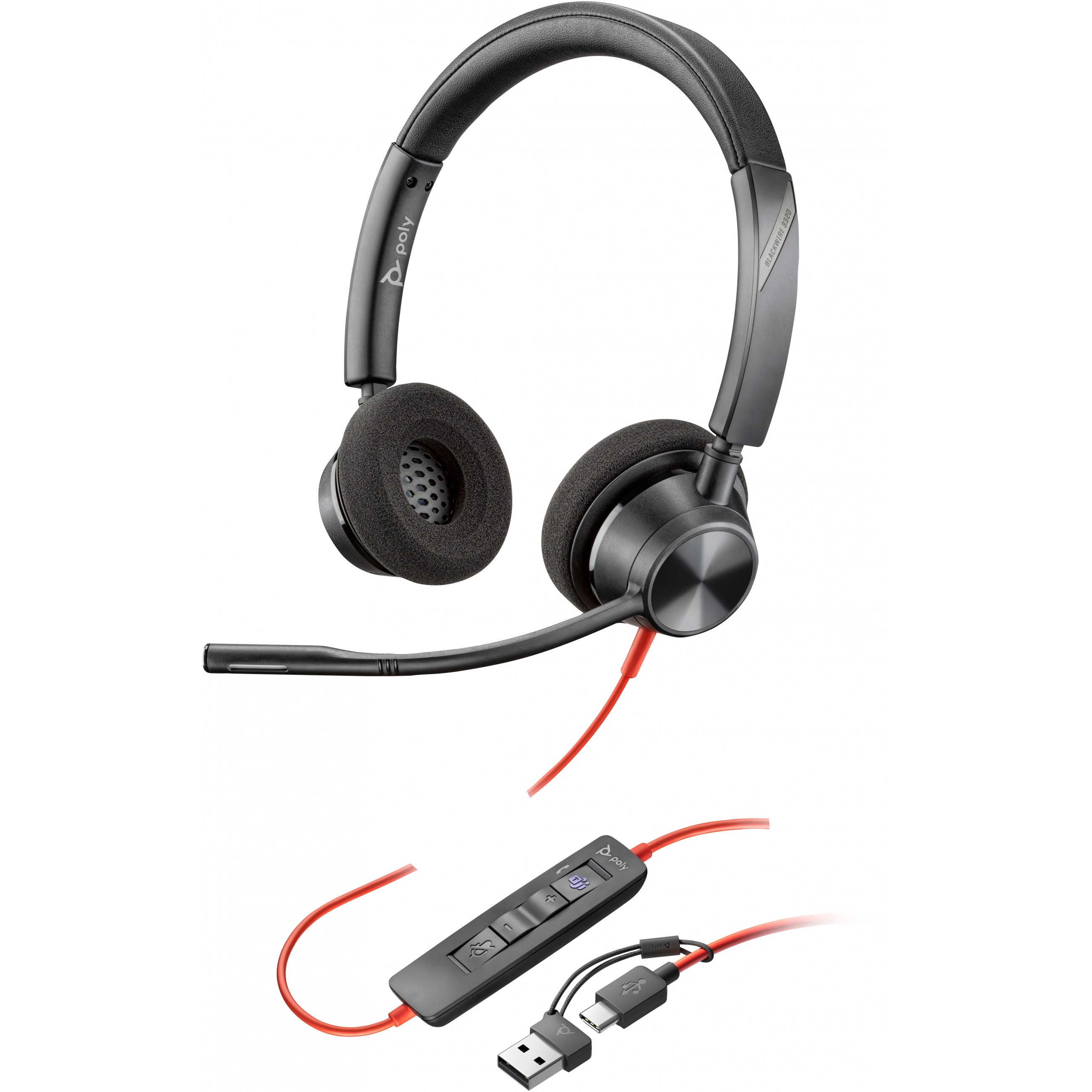 Poly Blackwire 3320 Stereo Microsoft Teams Certified USB-C Headset +USB-C/A Adapter