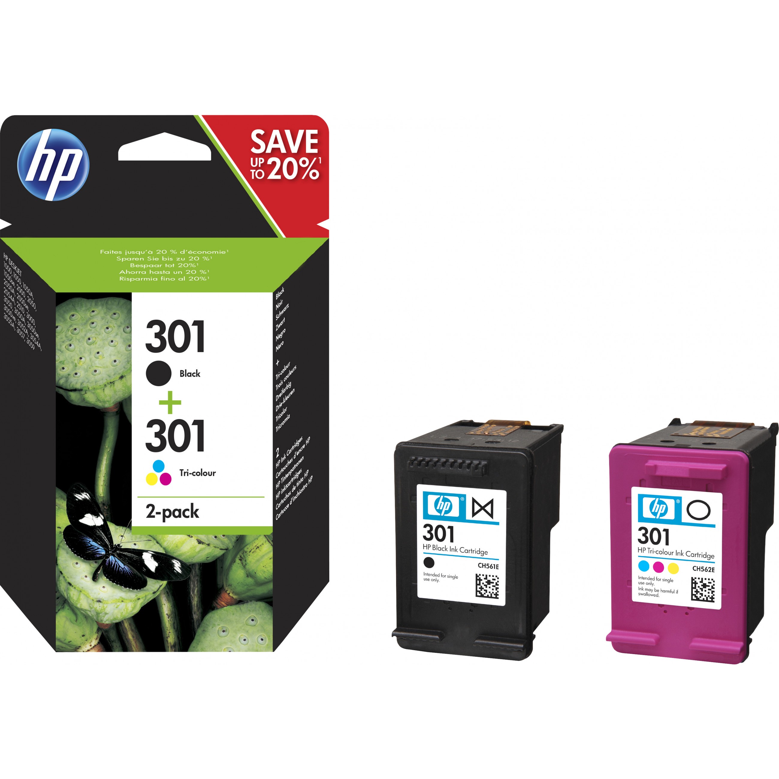 HP 301 2-pack Black/Tri-color Original Ink Cartridges ink cartridge - N9J72AE