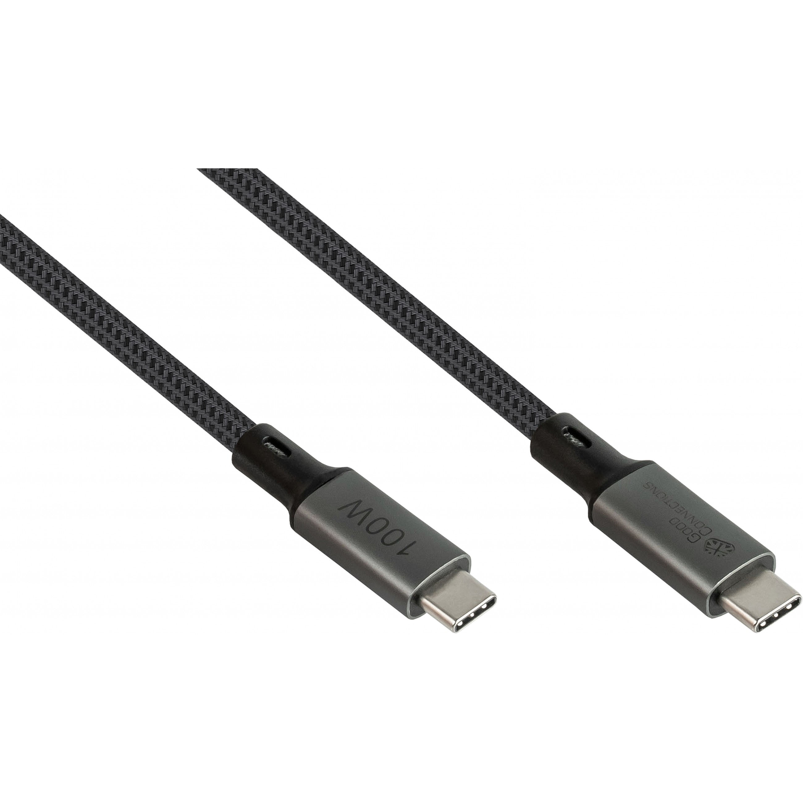 GoodConnections USB-C 4.0 (ST-ST) 1m Anschlusskabel Textilmantel 100W 8K 30Hz Anthrazit