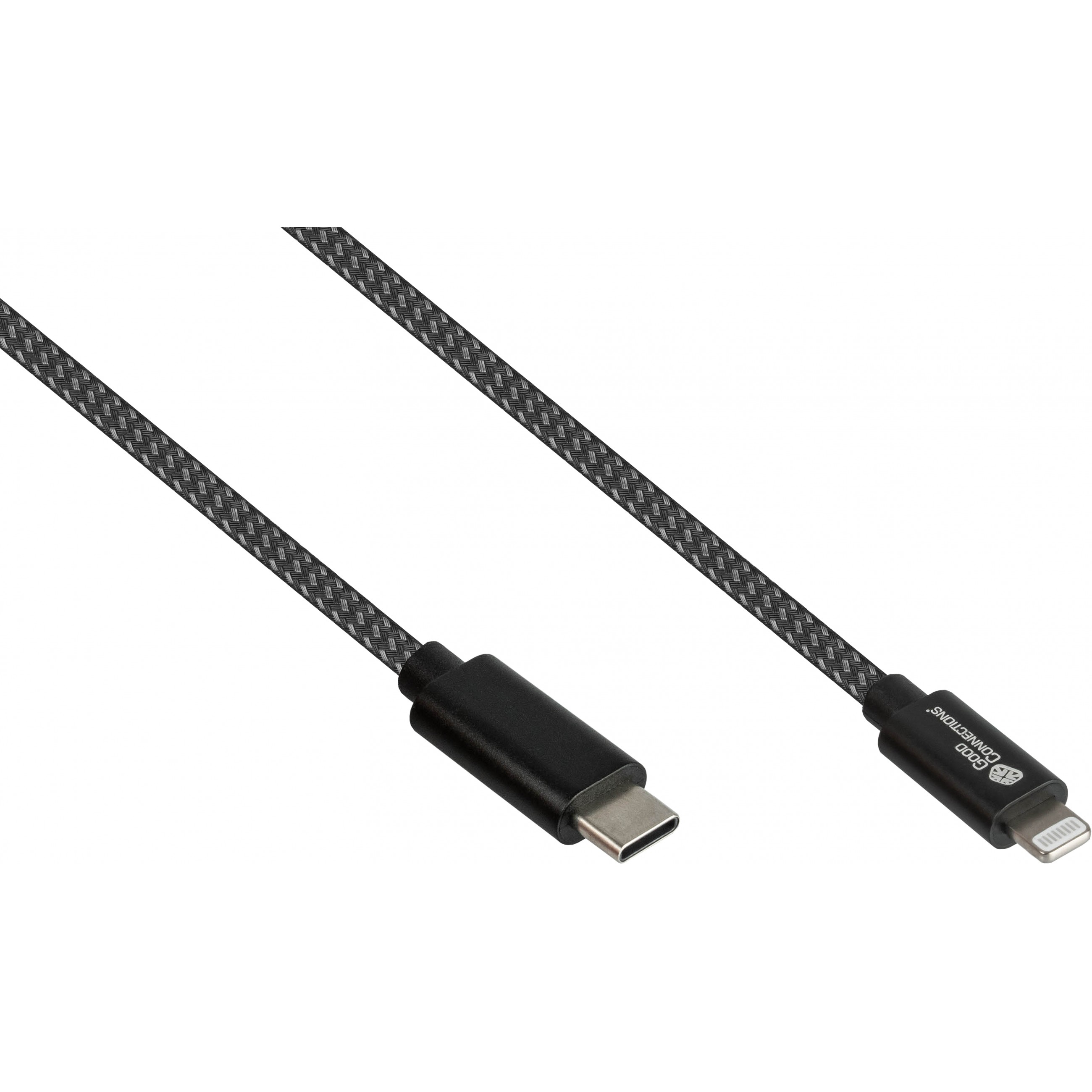 GoodConnections USB-C 2.0 > Lightning (ST-ST) 0.5m Ladekabel Textilmantel 18W Schwarz