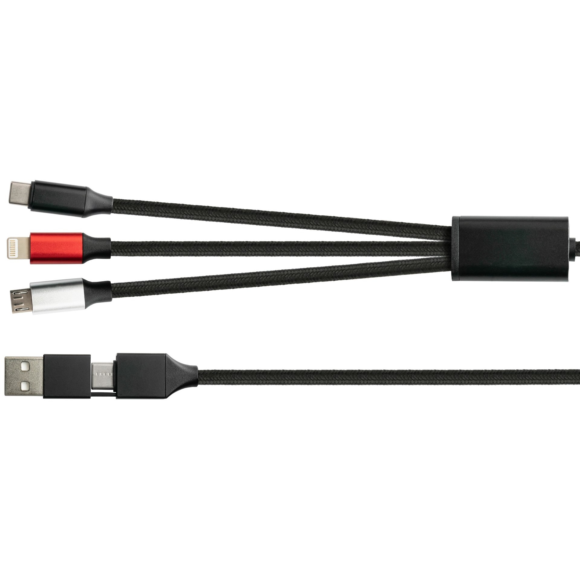 PYTHON USB-C/USB-A > USB-C/USB Micro-B/Lightning (ST-ST) 1m Ladekabel Textilmantel Schwarz