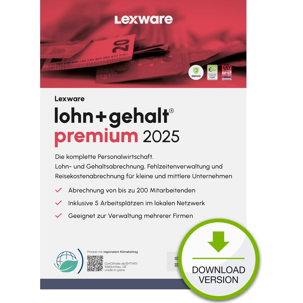 Lexware Lohn+Gehalt Premium 2025 - 1 Device. 1 Year - ESD-DownloadESD - 02024-2037