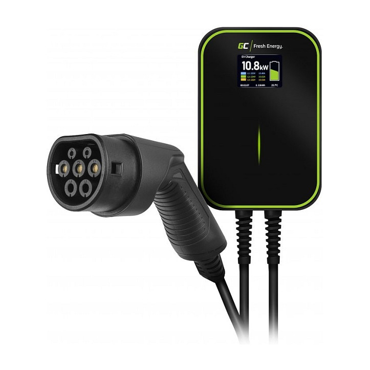 Green Cell Wallbox EV PowerBox 2x Ladebuchse mit Typ2 Ladekabel 6m 22KW 32A Schwarz