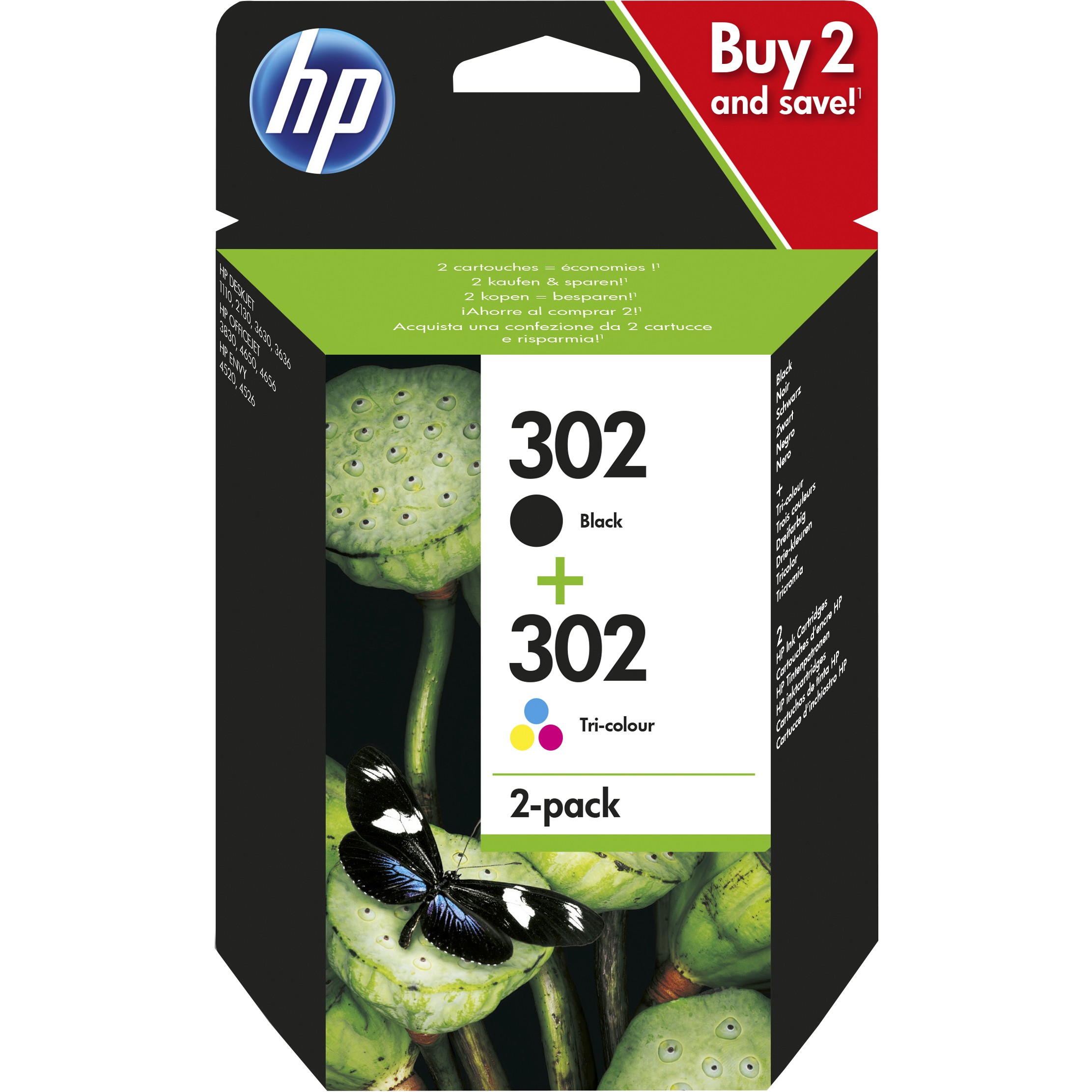 HP 302 2-pack Black/Tri-colour Original Ink Cartridges ink cartridge - X4D37AE