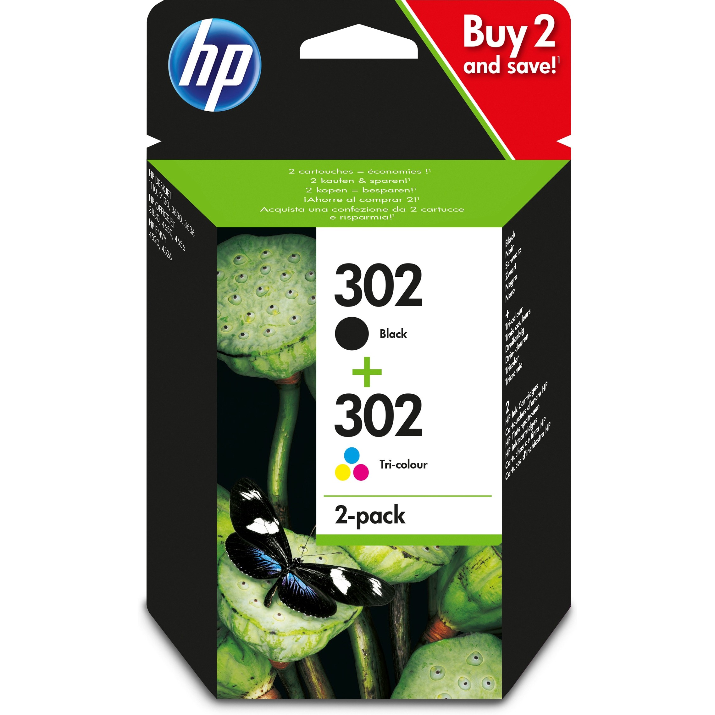 HP 302 2er Pack Schwarz, Farbe (Cyan, Magenta, Gelb) Tintenpatrone