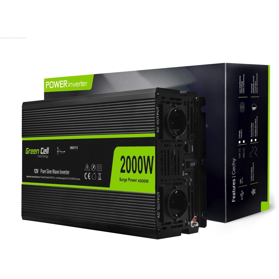 5902719427909 - - GreenCell kfz Spannungswandler Power Inverter 12V > 230V 2000 4000W Black