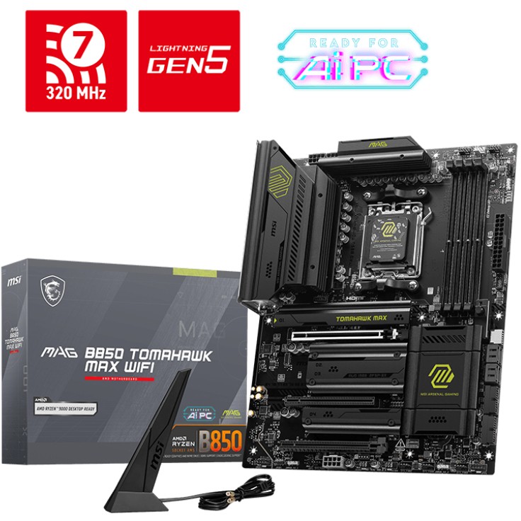 4711377290623 - MAG B850 TOMAHAWK MAX WIFI Mainboard - AMD B850 - AMD AM5 socket - DDR5 RAM - ATX 4711377290623 - MAG B850 TOMAHAWK MAX WIFI Mainboard - AMD B850 - AMD AM5 socket - DDR5 RAM - ATX