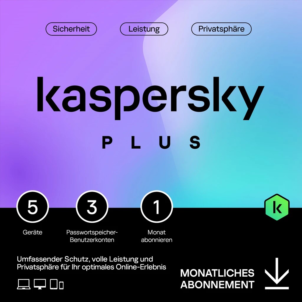 Kaspersky Plus – 5 Device. 1 Month - Subscription (ABO) – - KL1042GGEMI
