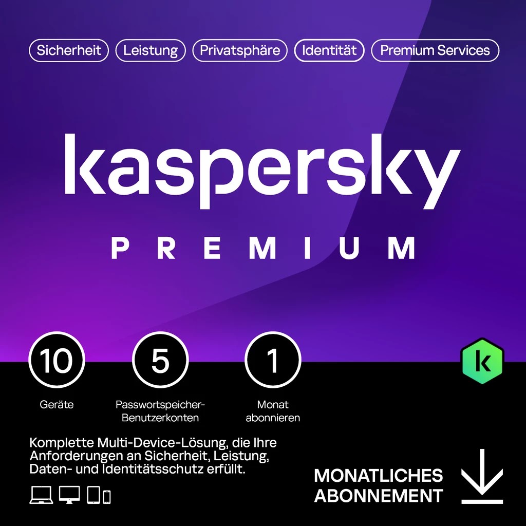 Kaspersky Premium – 10 Devices. 1 Month - Subscription (ABO) – - KL1047GGKMI