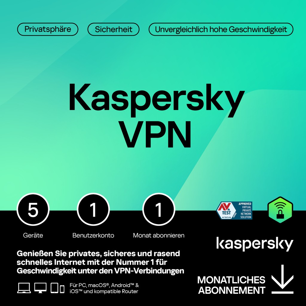 Kaspersky Secure Connection – 1 User. 5 Device. 1 Month - (ABO) – - KL1987GGEMI