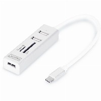 DIGITUS USB-C-Hub 3-Port 2.0->3xA2.0 1xReader in.Kabel weiß