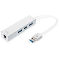 DIGITUS USB-Hub 3-Port 3.0->3xA3.0 1xLAN integr. Kabel we