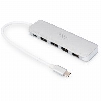 DIGITUS USB-C-Hub 4-Port 3.0->4xA3.0 1xC-PD intgr.Kabel wei