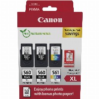 Canon Tinte PG-560XL/CL-561XL 3712C012 3er Multipack (2xBK/Color) inkl. Fotopapier