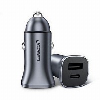 UGREEN USB-C PD+USB-A QC 24W Fast Car Charger Gray