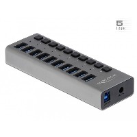 DELOCK Externer SuperSpeed USB Hub mit 10 Ports + Schalter
