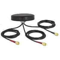 DELOCK LTE MIMO Dualband WLAN 802.11 ac/ax/a/h/b/g/n Antenne 3 x SMA Stecker RG-174 1 m Schraubmontage outdoor schwarz
