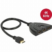 DELOCK HDMI UHD Switch 3 x HDMI in > 1 x HDMI out 4K mit integriertem Kabel 50 cm