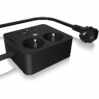 Steckdosenleiste Doppelsteckdose + 2x USB-Port ICY BOX Black